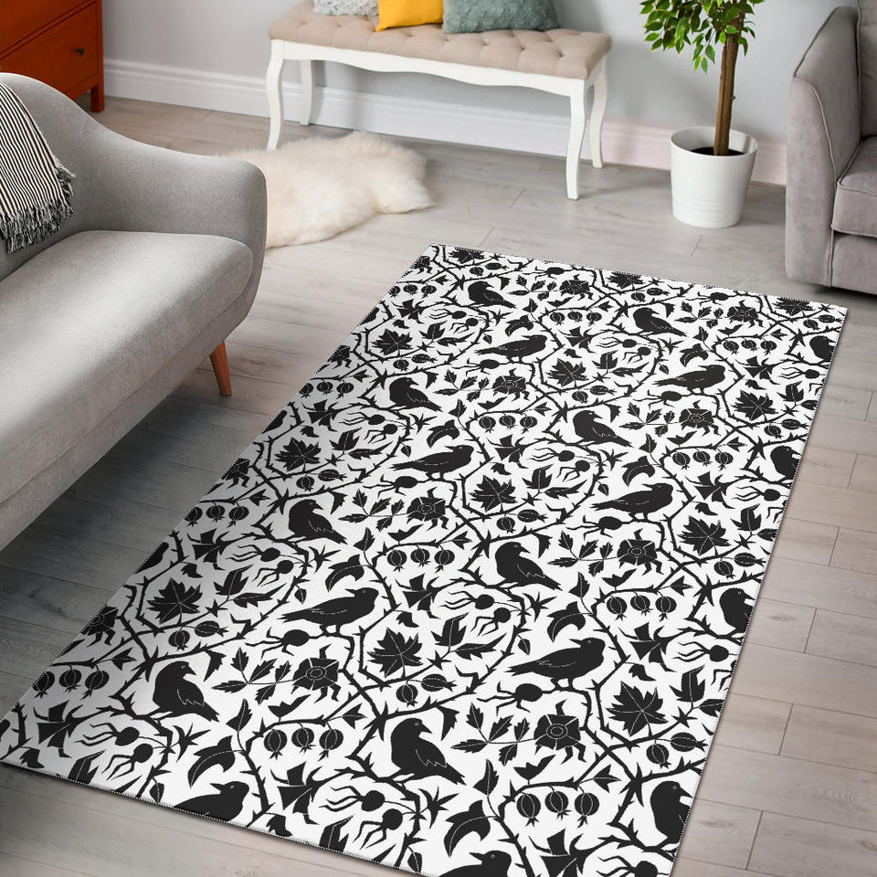 Crow Dark Floral Pattern Area Rug