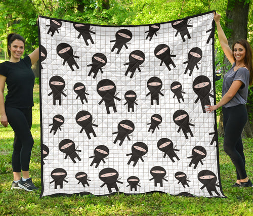 Ninja Pattern Plaid Background Premium Quilt
