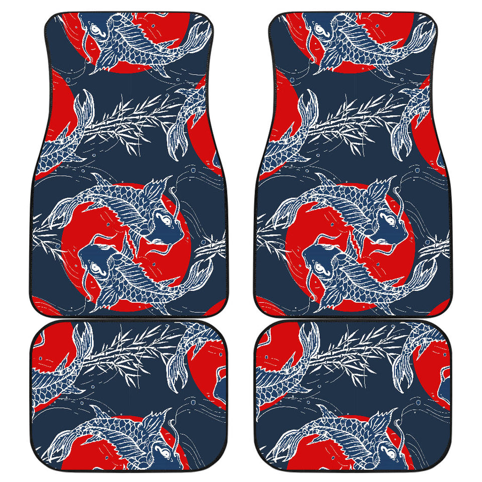 Koi Fish Carp Fishs Hand Drawn Japanese Art Front And Back Car Mats