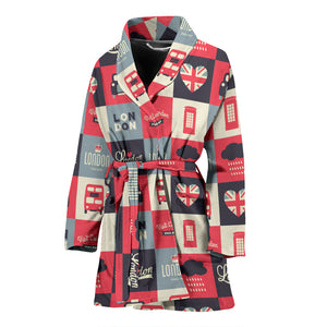 British Pattern Print Design 05 Women's Bathrobe