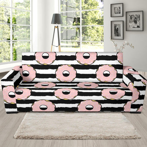 Donuts Pink Icing Striped Pattern Sofa Slipcover