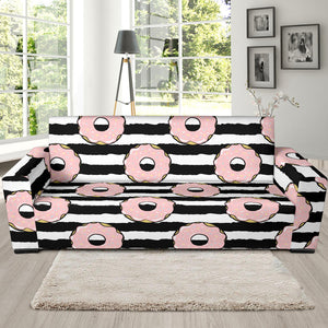 Donuts Pink Icing Striped Pattern Sofa Slipcover