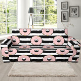 Donuts Pink Icing Striped Pattern Sofa Slipcover