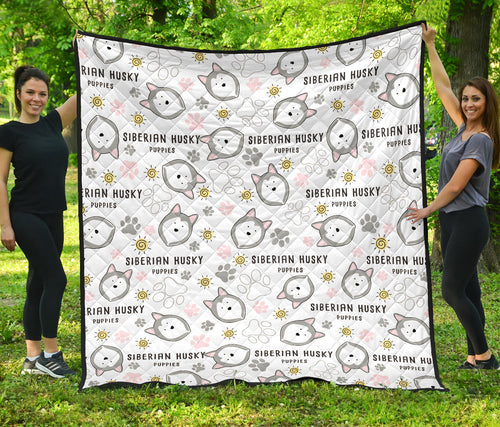 Siberian Husky Design Pattern Premium Quilt