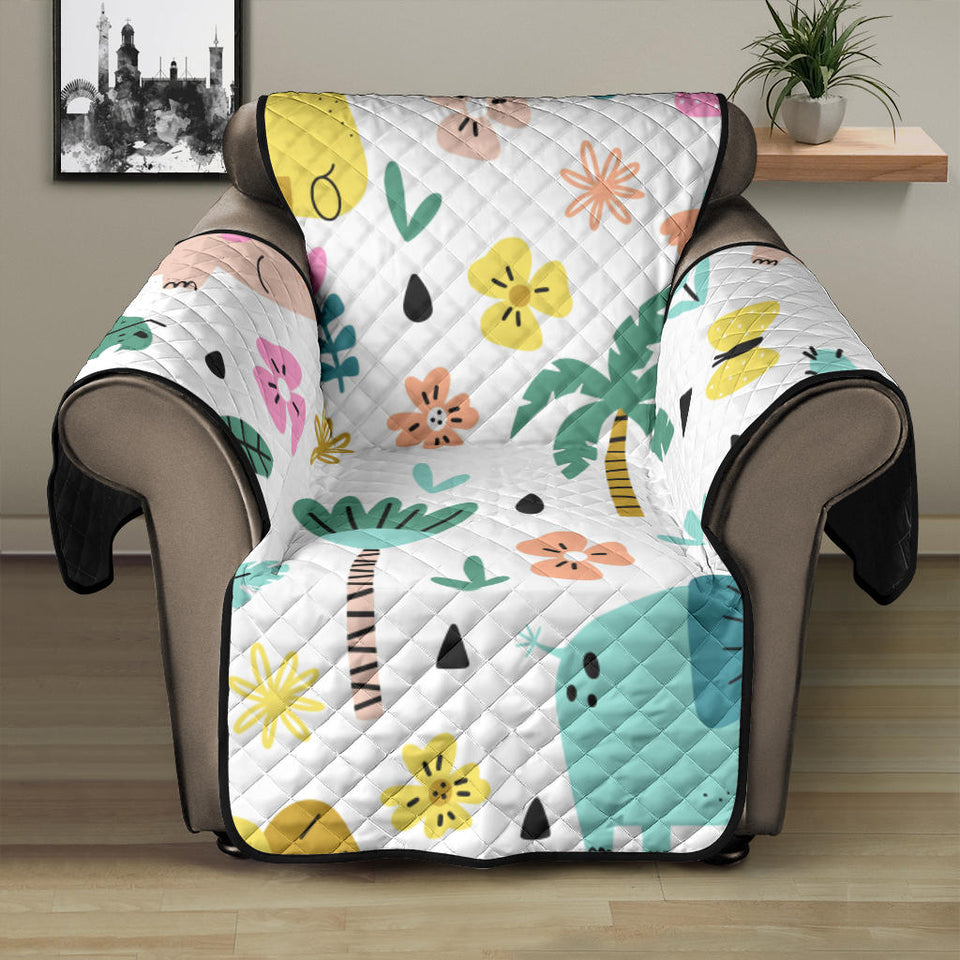 Cute elephants palm tree flower butterfly pattern Recliner Cover Protector