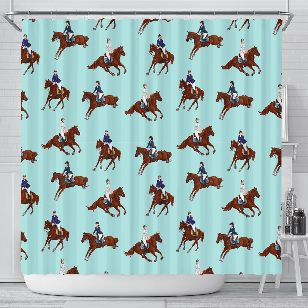 Horses Running Horses Rider Pattern Shower Curtain Fulfilled In US