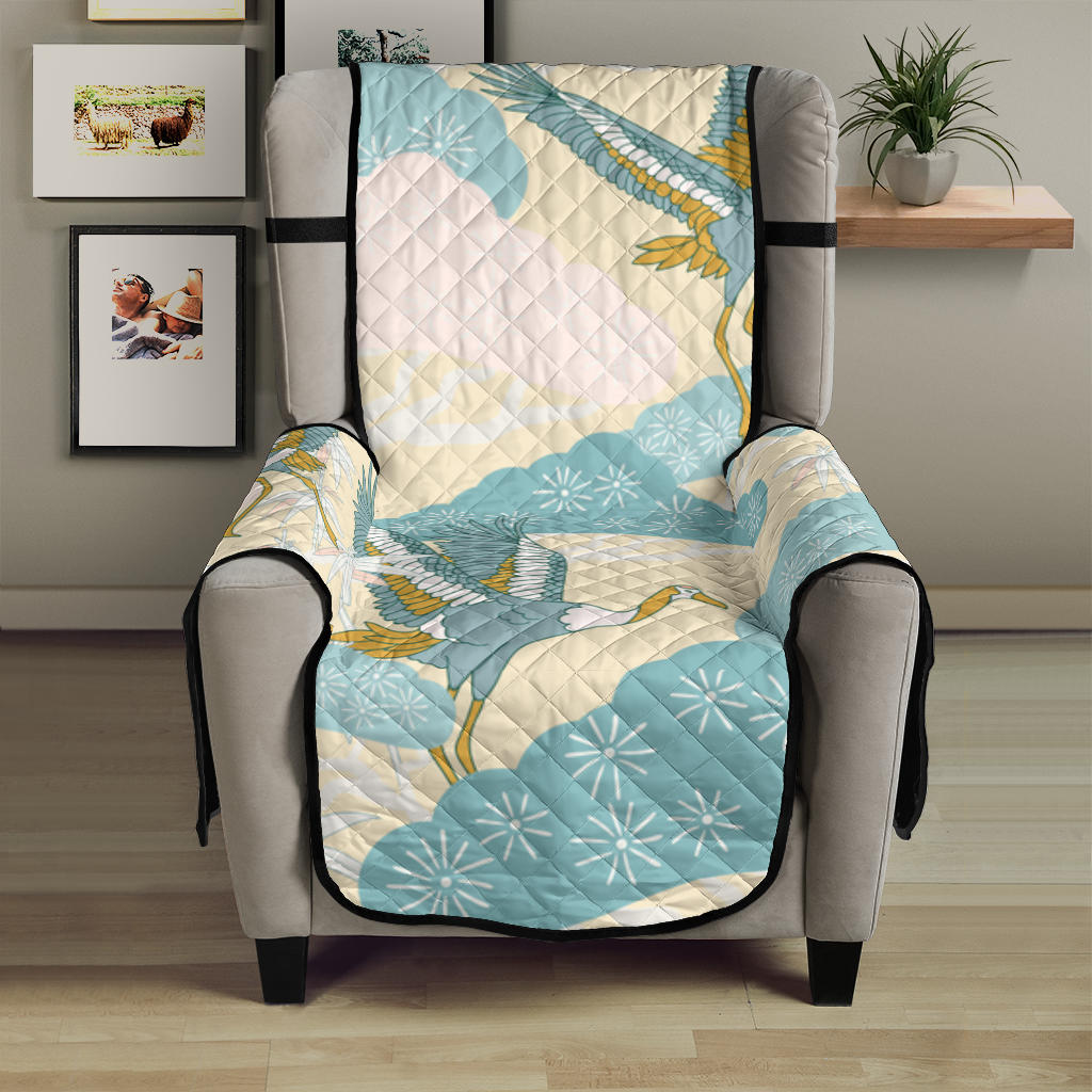 Bonsai bamboo stork japanese pattern cream theme Chair Cover Protector