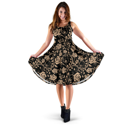 Rose Pattern Print Design 04 Sleeveless Midi Dress