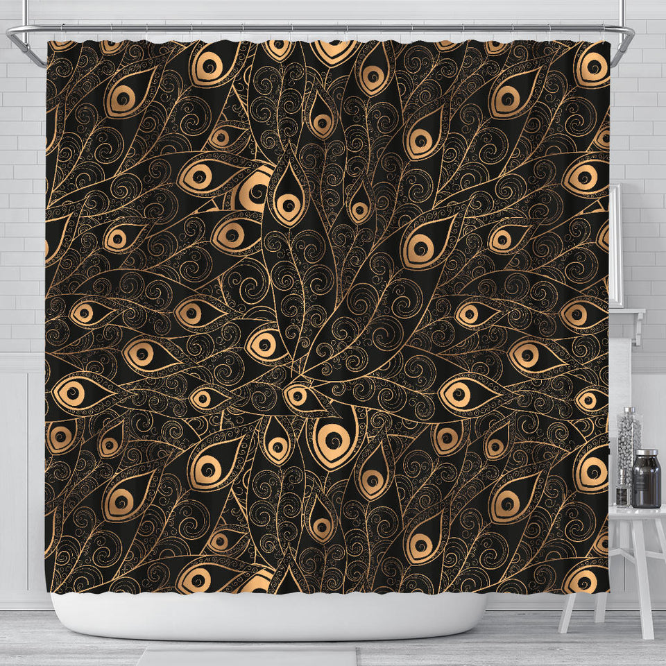 Gold Peacock Feather Pattern Shower Curtain Fulfilled In US