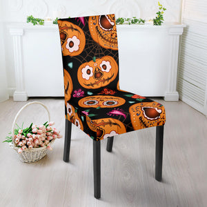 Pumpkin Flowers Spiderweb Halloween Theme Dining Chair Slipcover