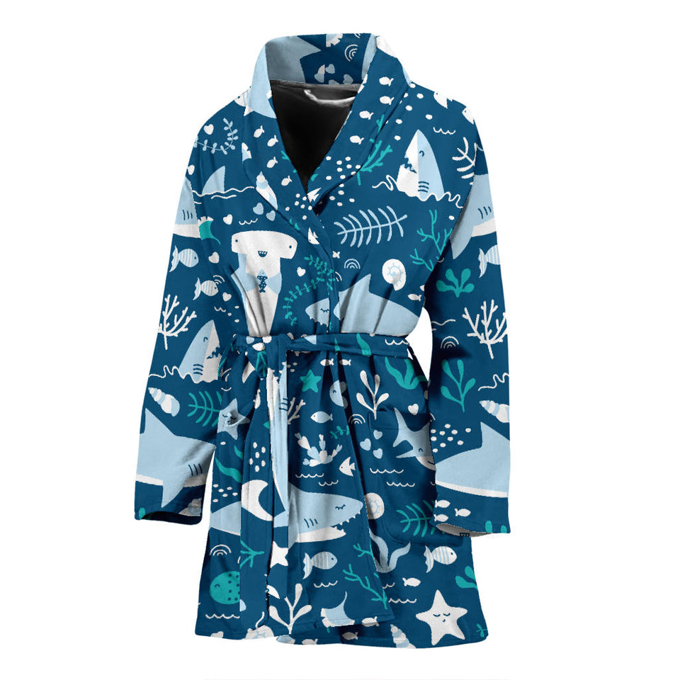 Cute Shark Pattern Women'S Bathrobe