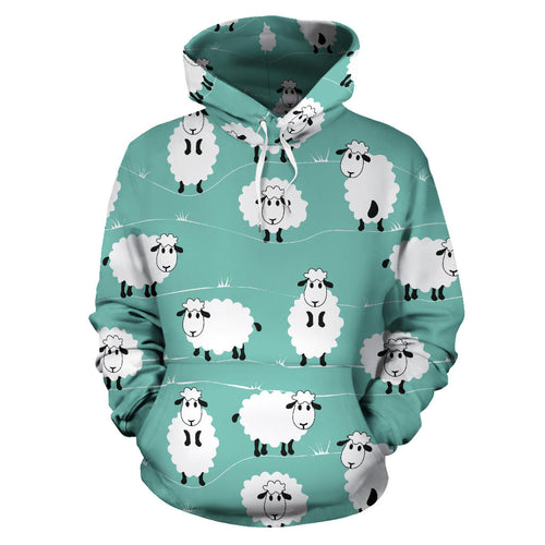 Cute Sheep Green Background Men Women Pullover Hoodie