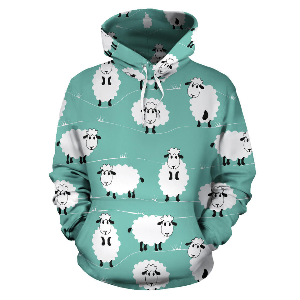 Cute Sheep Green Background Men Women Pullover Hoodie