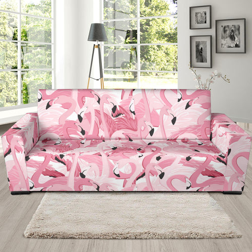 Pink Flamingos Pattern Background Sofa Slipcover