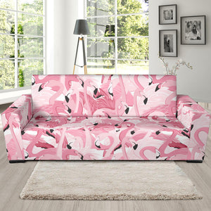 Pink Flamingos Pattern Background Sofa Slipcover