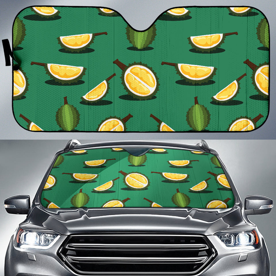 Durian Pattern Green Background Car Sun Shade