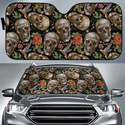 Skull Rose Humming Bird Flower Pattern Car Sun Shade