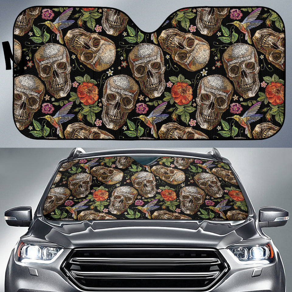 Skull Rose Humming Bird Flower Pattern Car Sun Shade