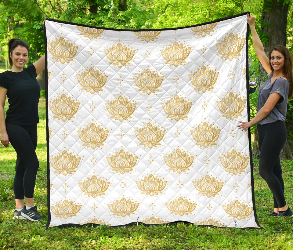 Gold Ornamental Lotue Waterlily Symbol Pattern Premium Quilt