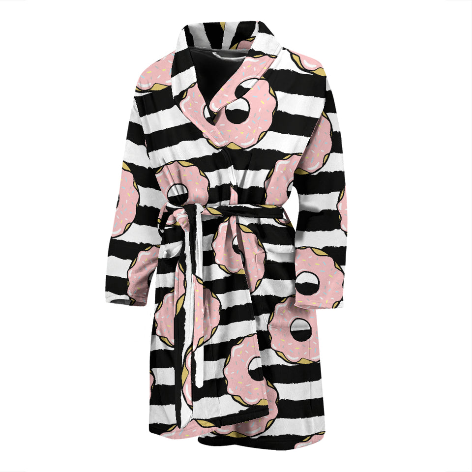 Donuts Pink Icing Striped Pattern Men'S Bathrobe
