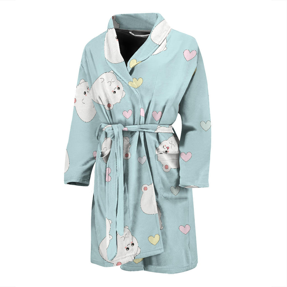White Cute Hamsters Heart Pattern Men'S Bathrobe
