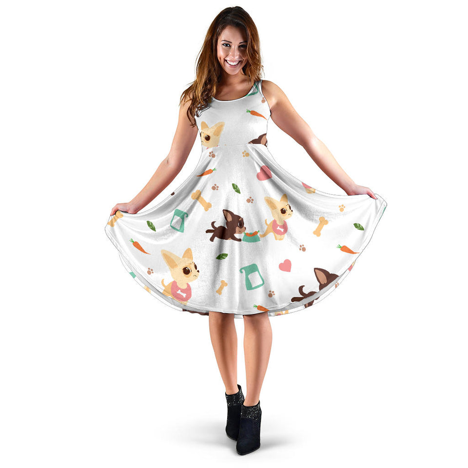Cute Chihuahua Puppie Pattern Sleeveless Midi Dress