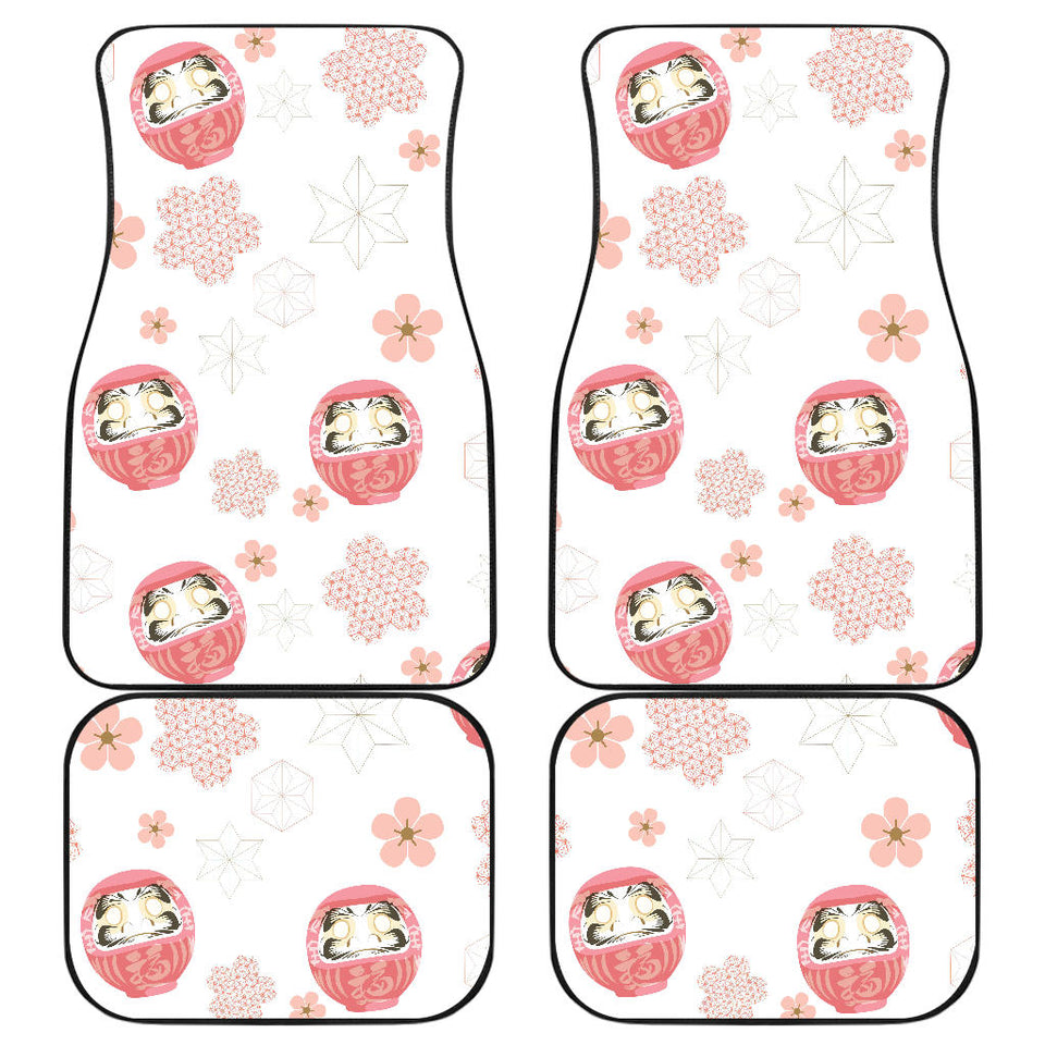 Daruma Japanese Wooden Doll Cherry Blossom Flower Pattern Front And Back Car Mats