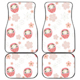 Daruma Japanese Wooden Doll Cherry Blossom Flower Pattern Front And Back Car Mats