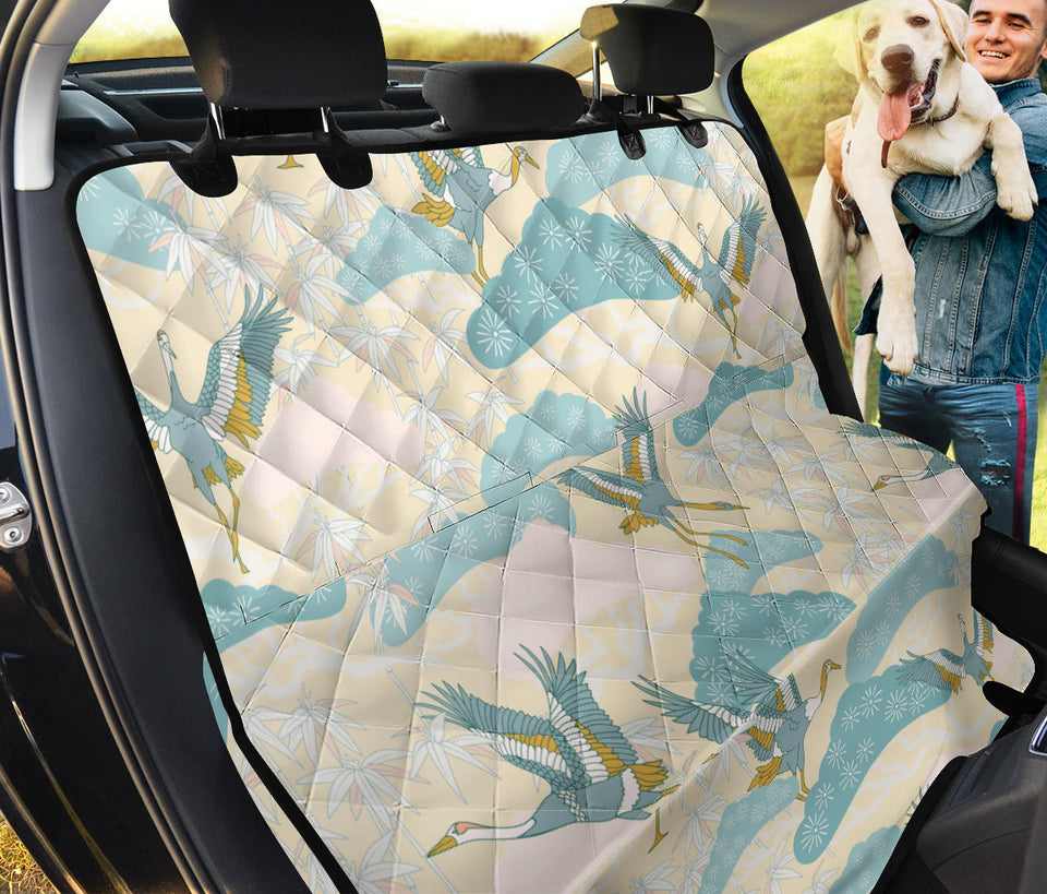 Bonsai Bamboo Stork Japanese Pattern Cream Theme Dog Car Seat Covers