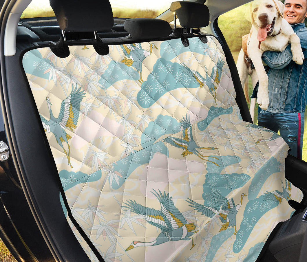 Bonsai Bamboo Stork Japanese Pattern Cream Theme Dog Car Seat Covers