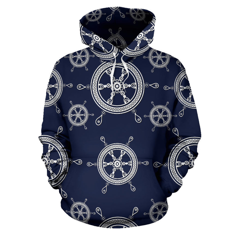 Nautical Steering Wheel Design Pattern Men Women Pullover Hoodie