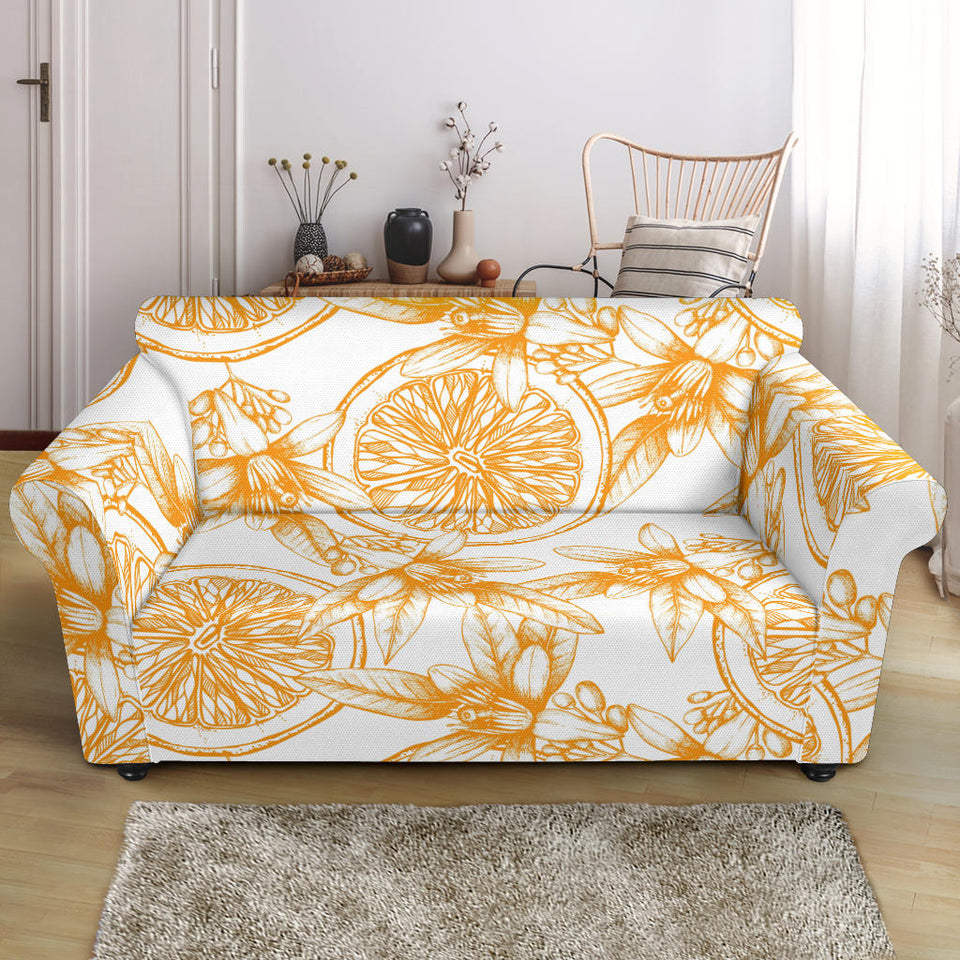 Hand Drawn Orange Fruit Pattern Loveseat Couch Slipcover