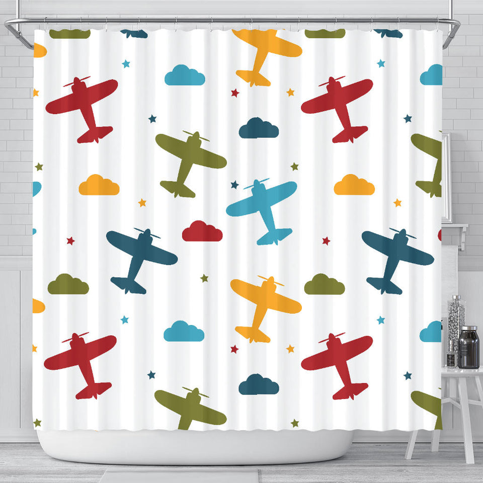 Airplane Star Cloud Colorful Shower Curtain Fulfilled In US