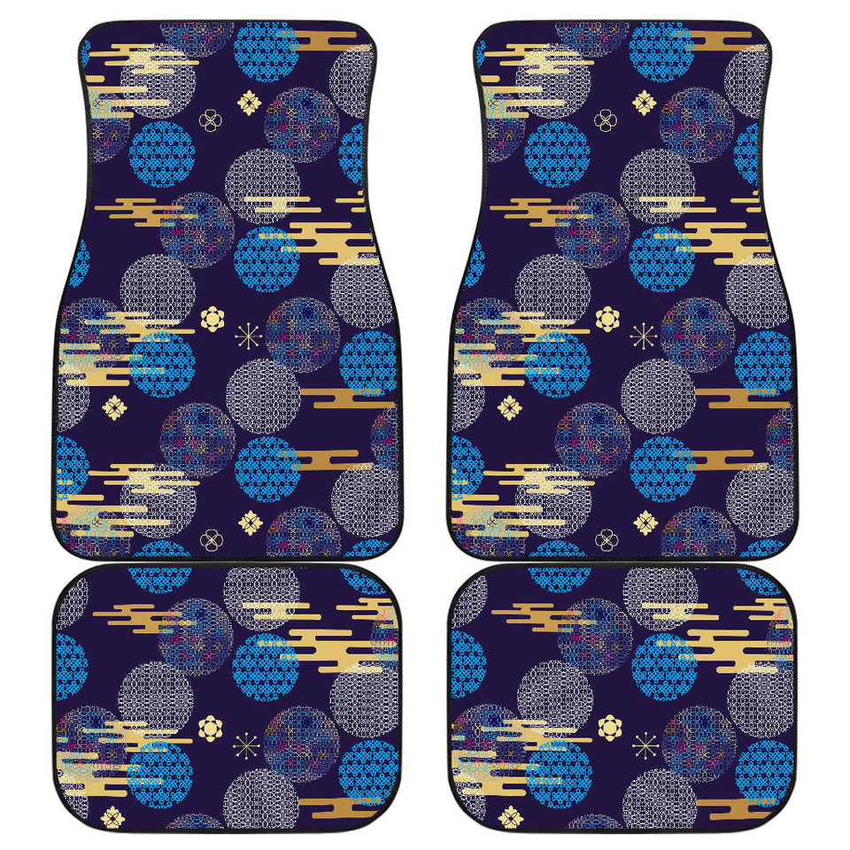 Blue Japanese Pattern Cloud Wave Flower Front And Back Car Mats
