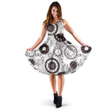 Classic Vintage Clock Pattern Sleeveless Midi Dress