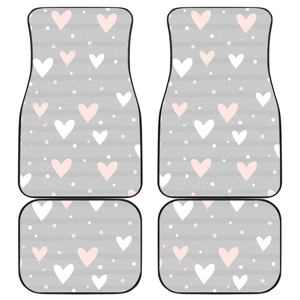 Heart Pattern Gray Background Front And Back Car Mats