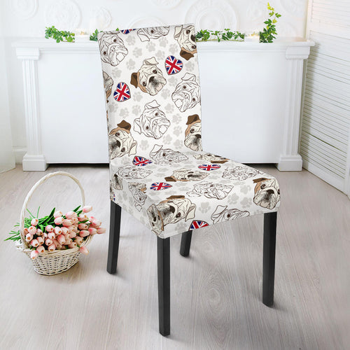 English Bulldog Pattern Print Design 01 Dining Chair Slipcover