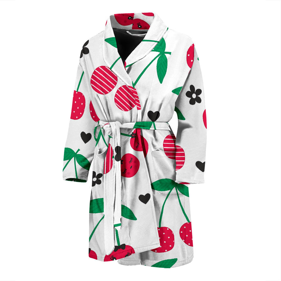Cherry Pattern White Background Men'S Bathrobe