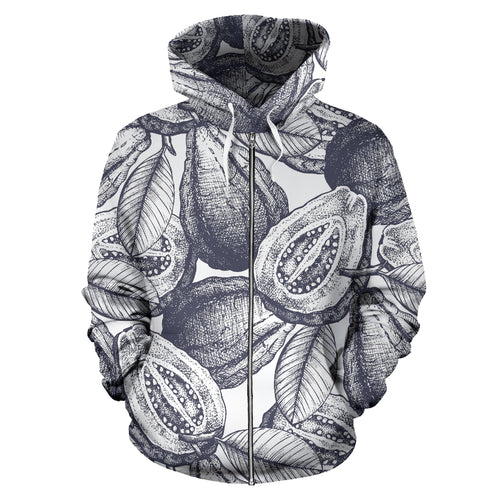 Guava Tropical Hand Drawn Pattern Zip Up Hoodie