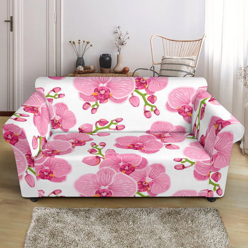 Pink Purple Orchid Pattern Background Loveseat Couch Slipcover