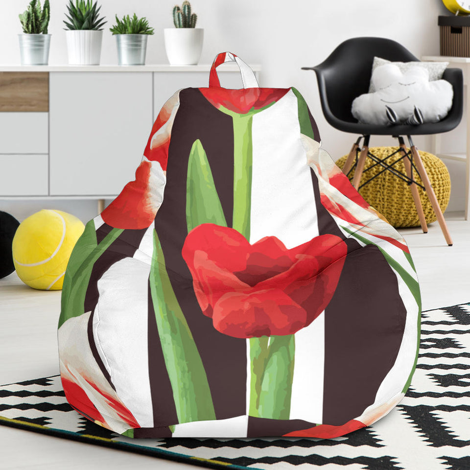Red And White Tulips Pattern Bean Bag Cover