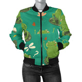 Cute Frog Dragonfly Design Pattern Women'S Bomber Jacket