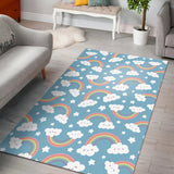 Cute Rainbow Clound Star Pattern Blue Background Area Rug