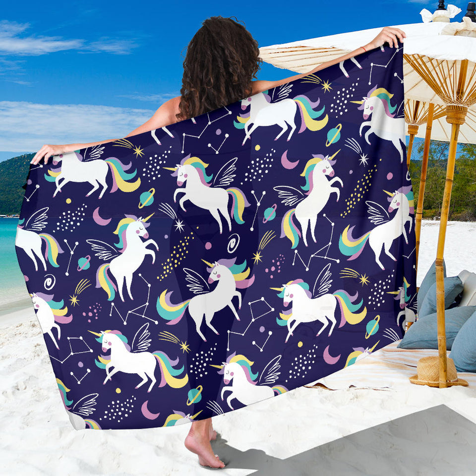 Hand Drawn Cute Unicorn Star Planet Sarong