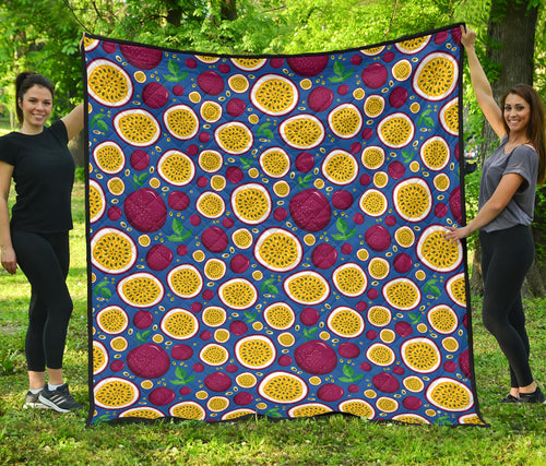 Passion Fruit Blue Background Premium Quilt