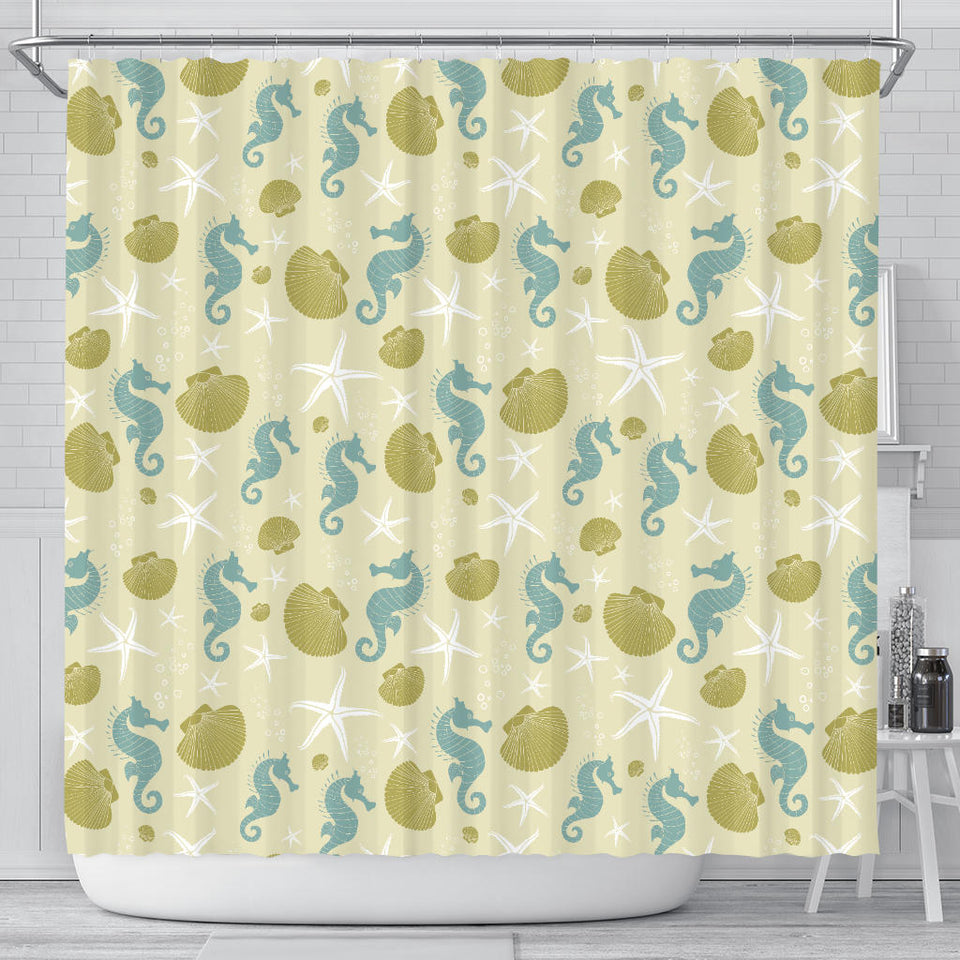 Seahorse Shell Starfish Pattern Background Shower Curtain Fulfilled In US