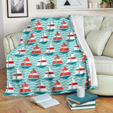 Red White Sailboat Wave Background Premium Blanket