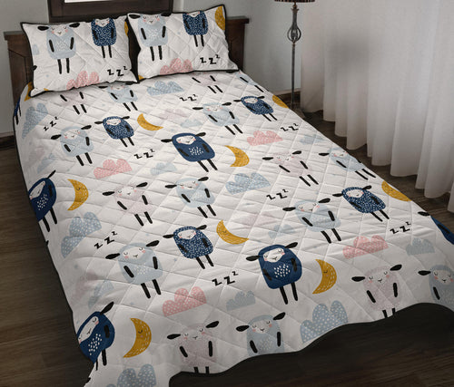 Cute sleeping sheep moon cloud pattern Quilt Bed Set