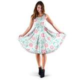 Clock Time Pattern Blackground Sleeveless Midi Dress