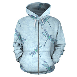 Dragonfly Pattern Blue Background Zip Up Hoodie